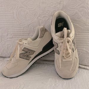 Women’s New Balance 574, Cream and Leopard print size 8.5